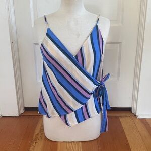 ASTR Blue Purple Striped‎ Wrap Front Tank Top Size Medium